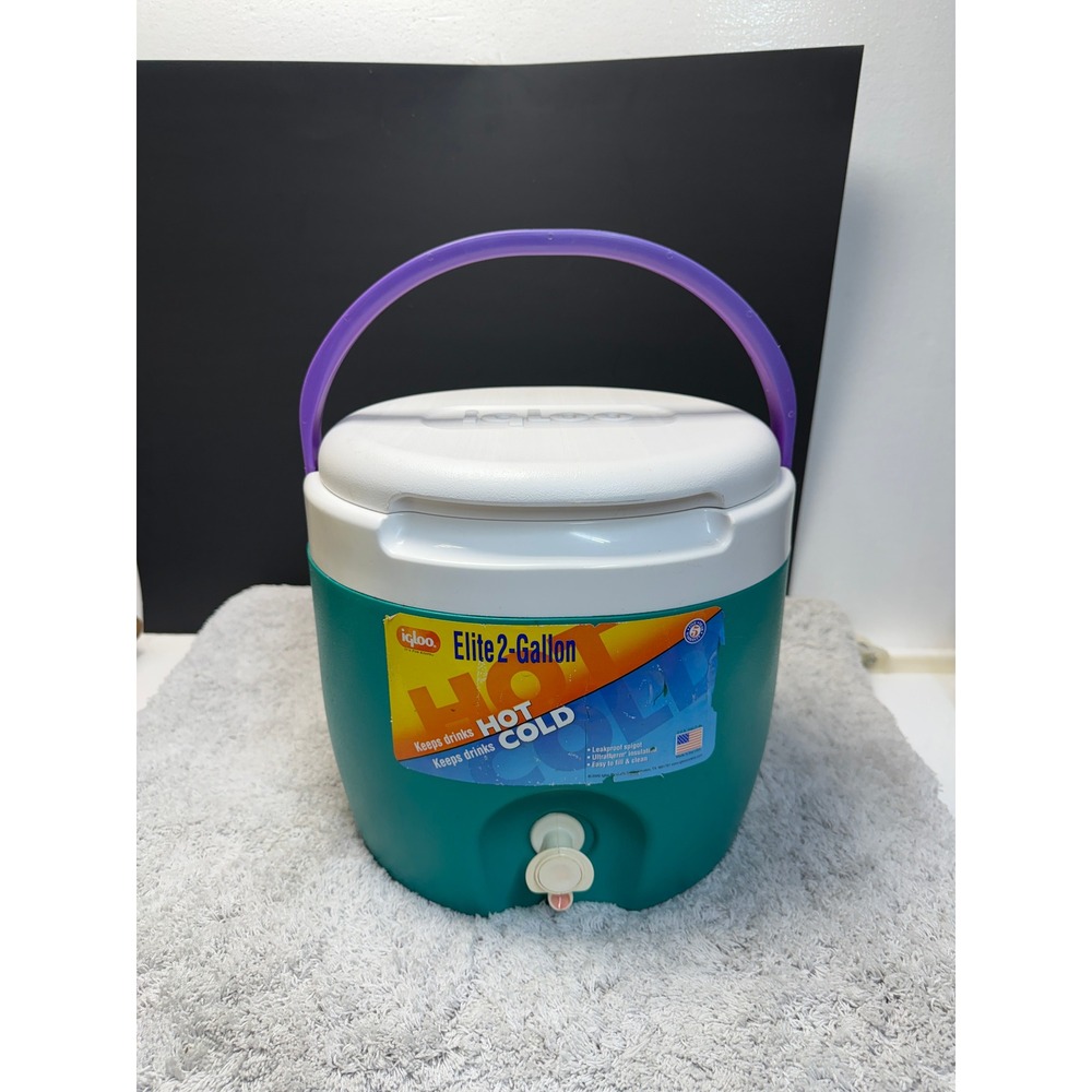 Igloo Elite 2 Gallon Water Cooler Jug Teal Purple Vintage 2000 Made in USA